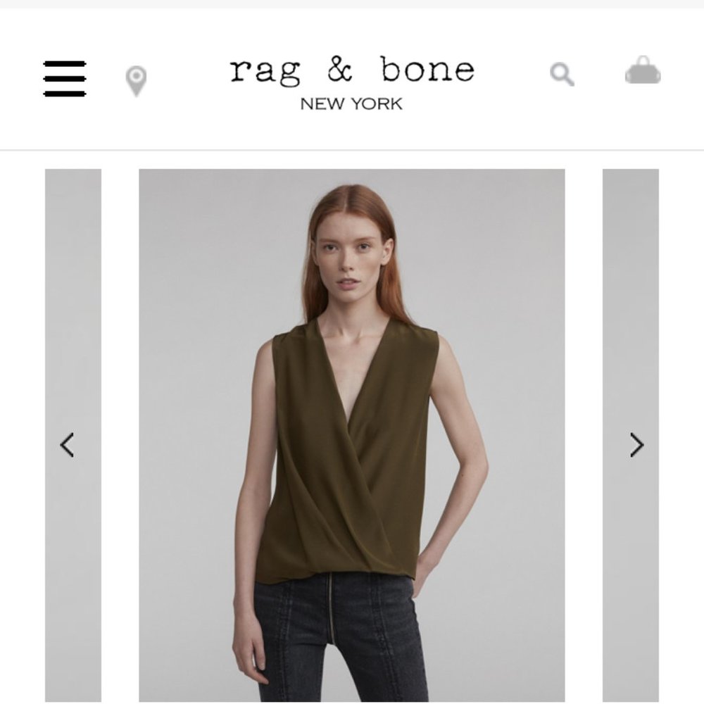 Rag and Bone Victor Sleeveless Blouse in Dark Olive Sz M